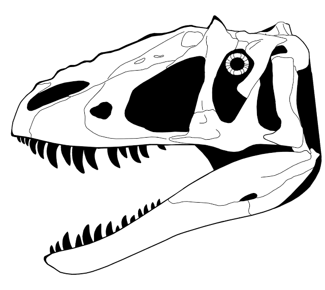 Skull reconstruction of the tyrannosauroid Yutyrannus in left lateral view, jaws open