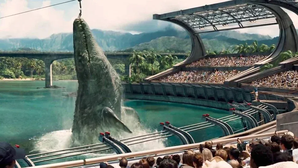 The Jurassic World Mosasaurus making short work of a shark